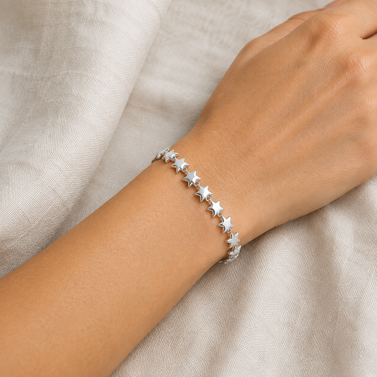 Sterling Silver Puffed Star Bracelet