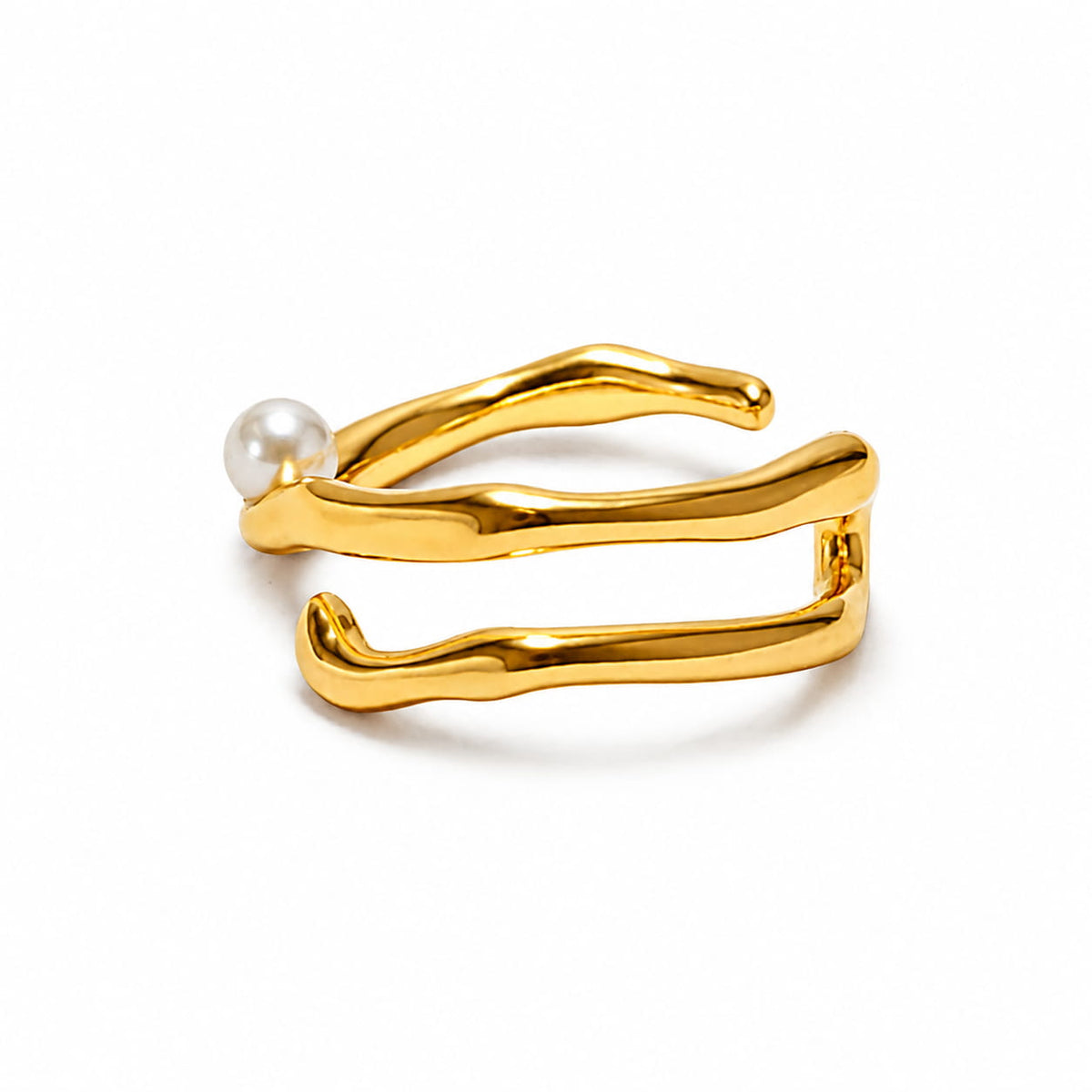 Gold plated stainless steel pearl twist ring side view
