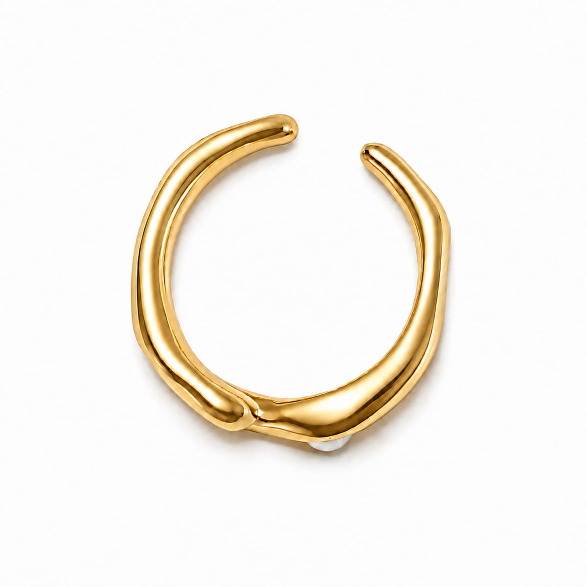 Gold stainless steel pearl twist ring top view