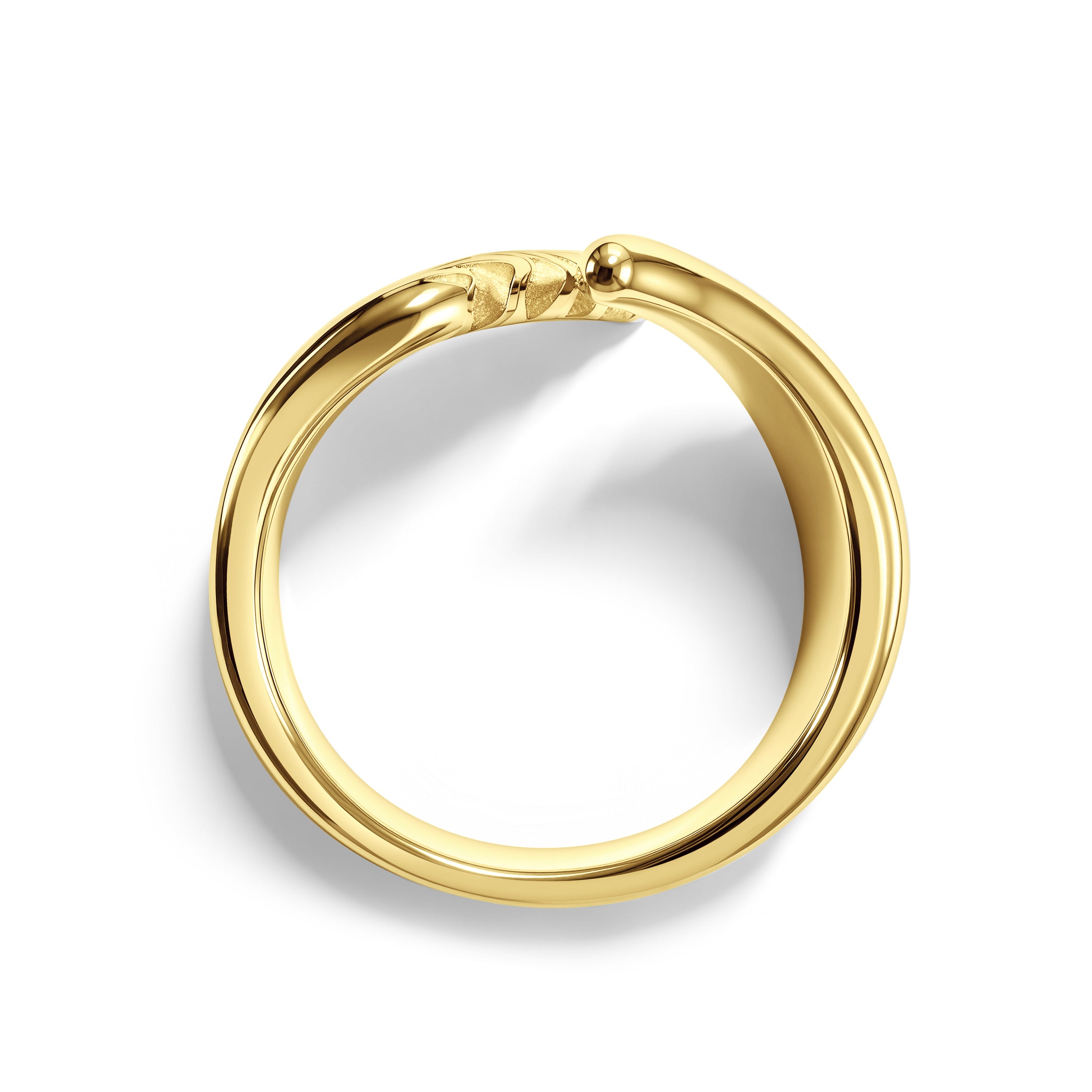 RALLUNA Sculptural Angel Wing Ring in gold-tone 316 stainless steel, top-down view