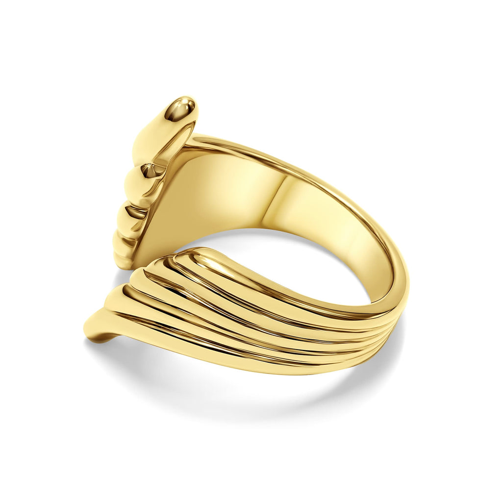 RALLUNA Angel Wing Ring in 18K gold-plated stainless steel, side view