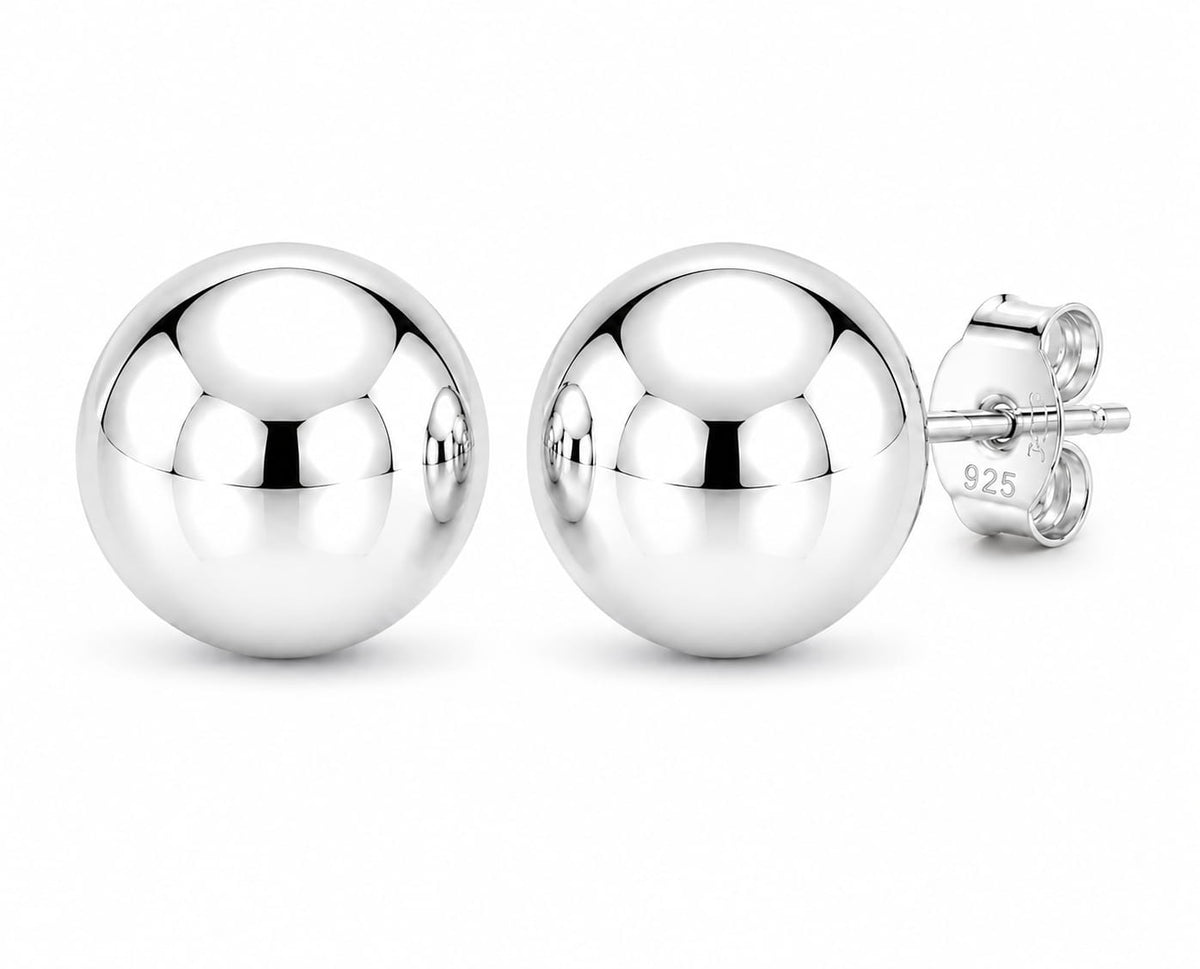 925 sterling silver ball stud earrings with butterfly backs, side view