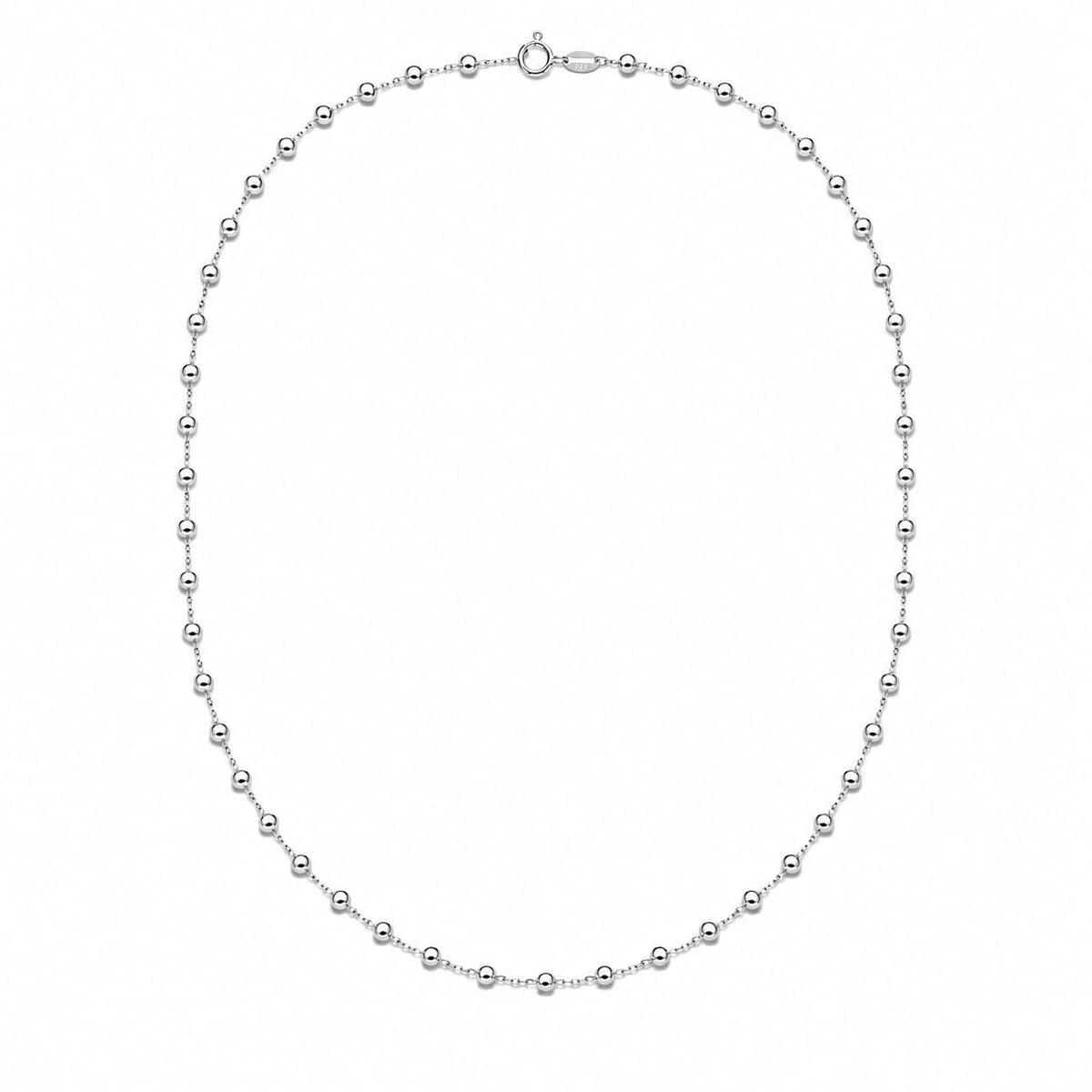 925 sterling silver bead station necklace on white background