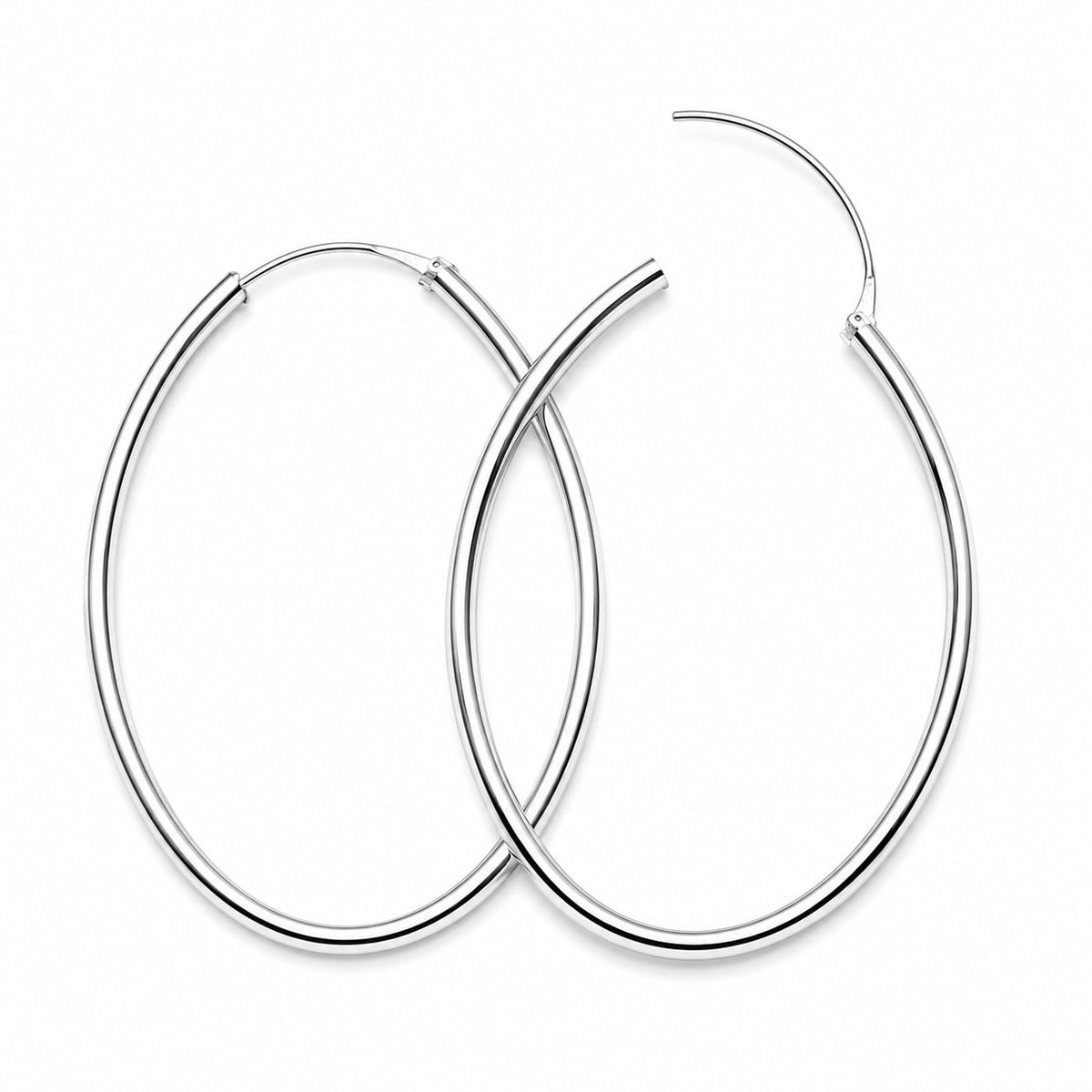 925 sterling silver oval endless hoop earrings top view