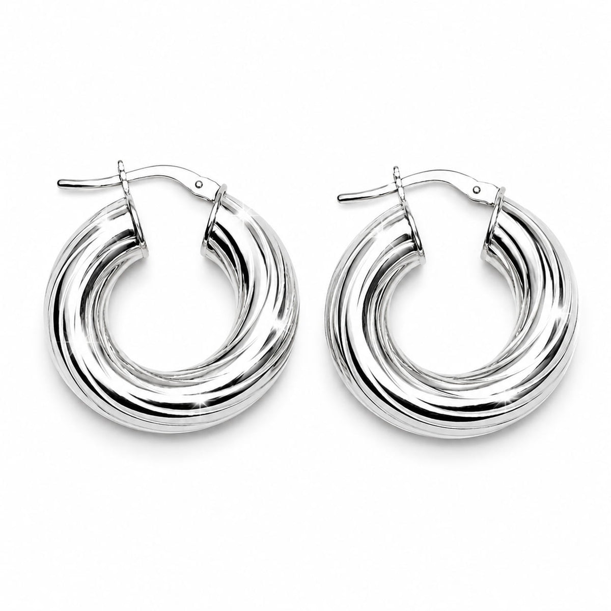 925 sterling silver ribbed hoop earrings top view