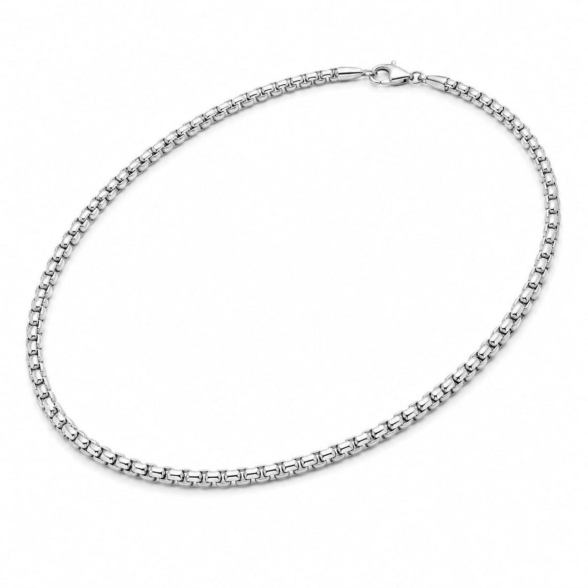 925 sterling silver round box chain necklace angled view