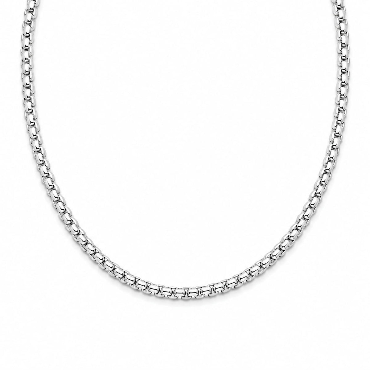 925 sterling silver round box chain necklace on white background