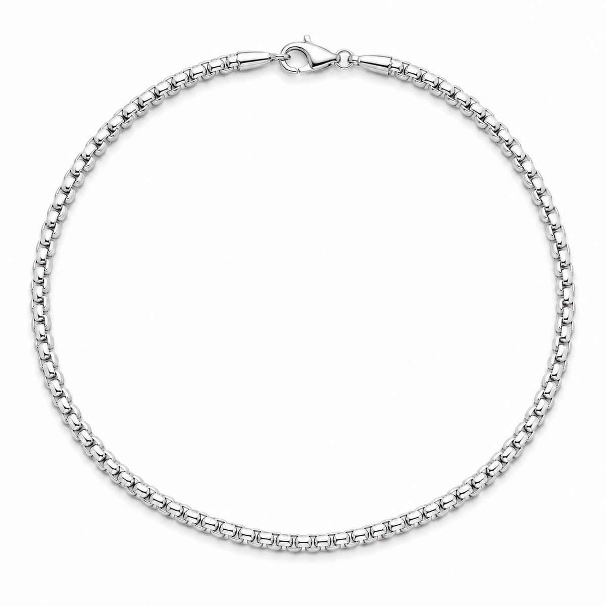 925 sterling silver round box chain necklace top view