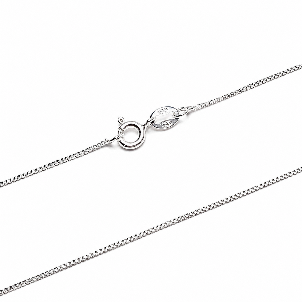 925 sterling silver square box chain necklace clasp detail