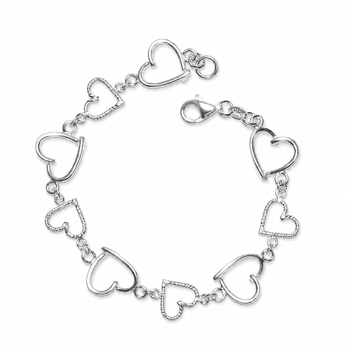 925 sterling silver textured heart bracelet with open lobster clasp