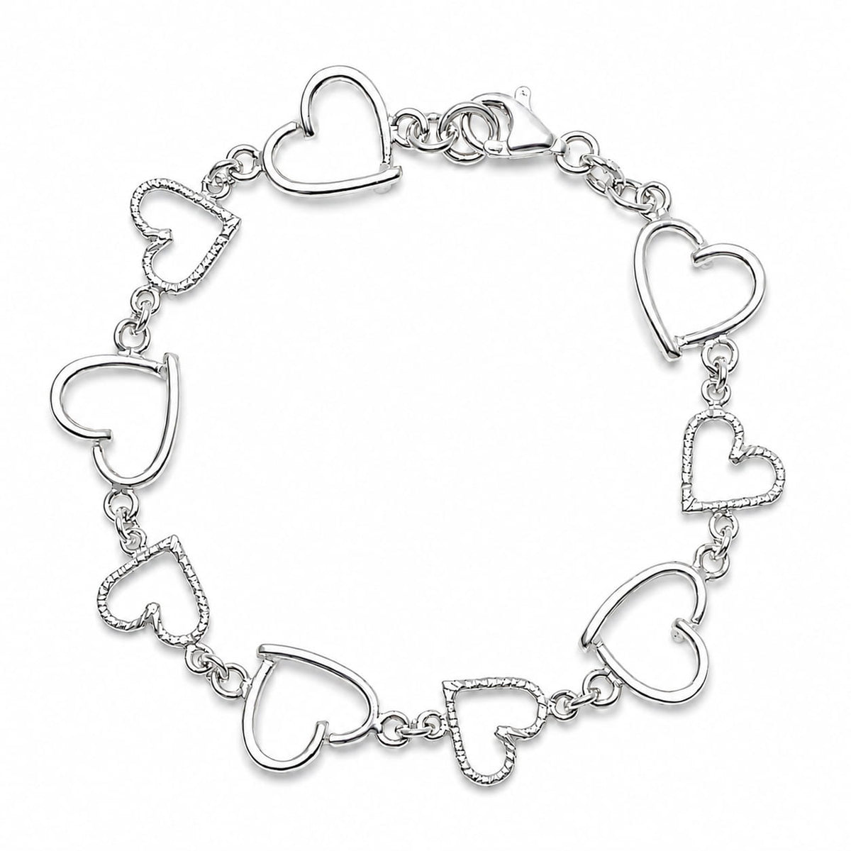 925 sterling silver bracelet with smooth and textured open hearts